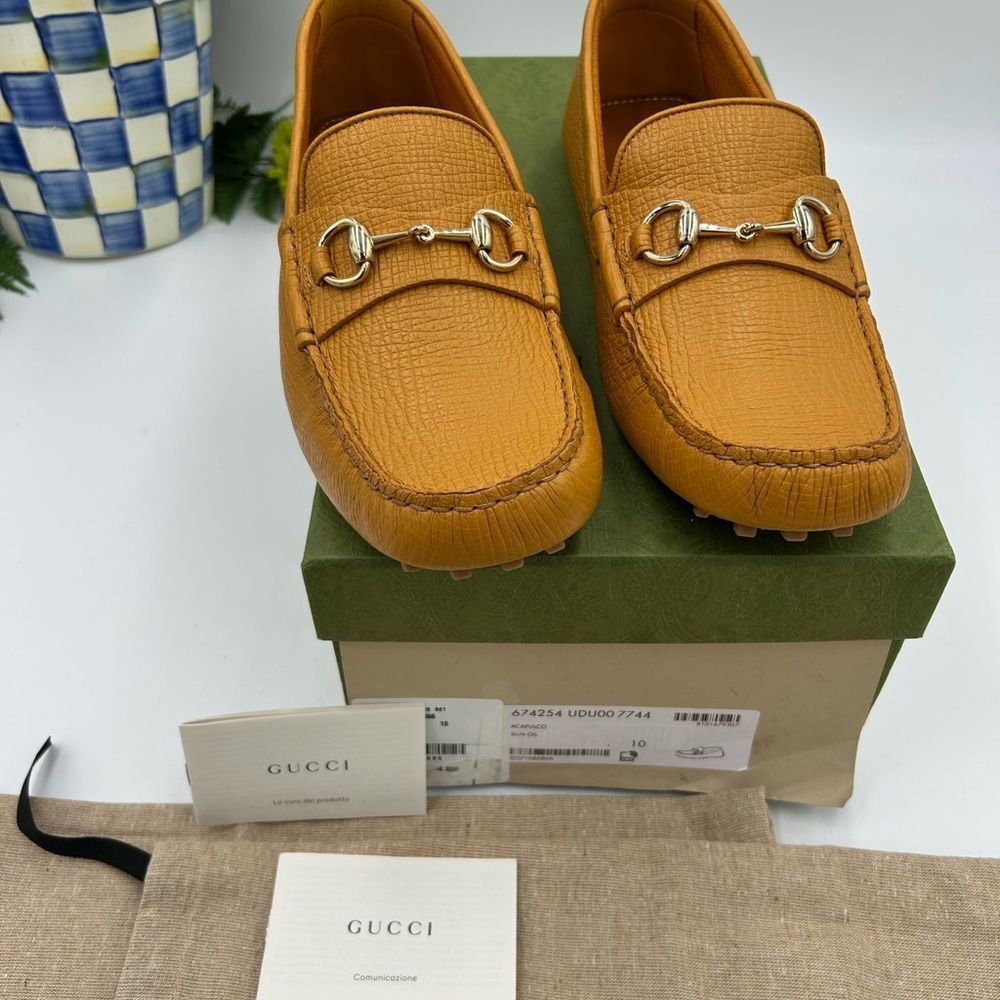 Men’s Gucci pebble grain leather horse bit driver loafers size 10 fits 10.5 US - Picture 3 of 11